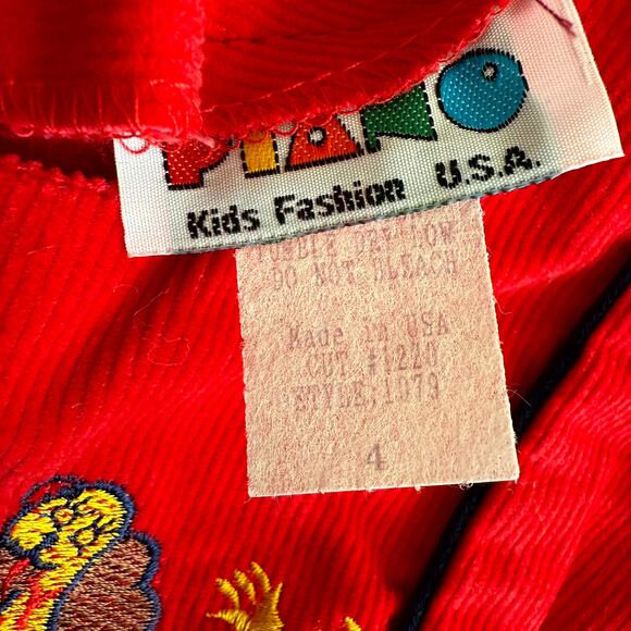 Vintage 90s Piano Kids Fashion Dress Girls 4T Gingham Check Corduroy Embroidered - Picture 4 of 4